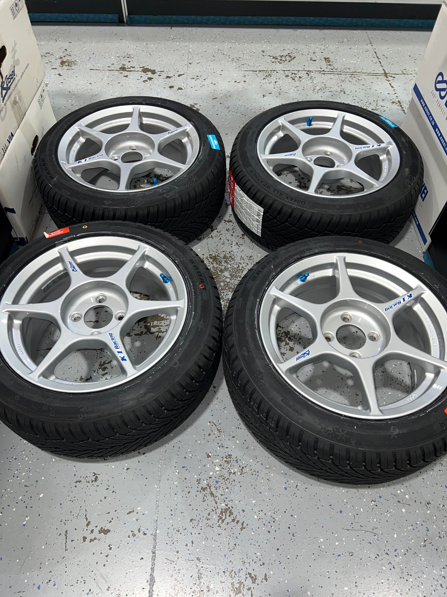 4x Kosei K1 Silver 4x100 +38 with 195/50/15 tires For Honda Acura civi