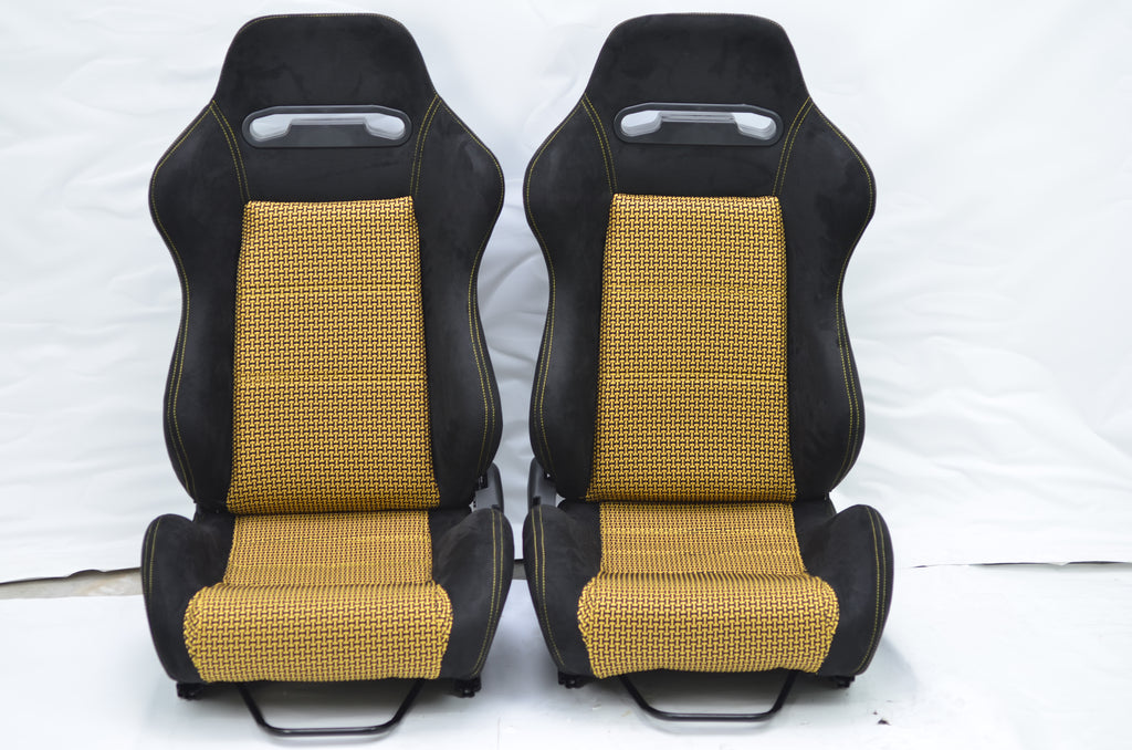 DC2 EK9 CTR ITR SR3 style reclinable seats black/yellow 2pcs sliders